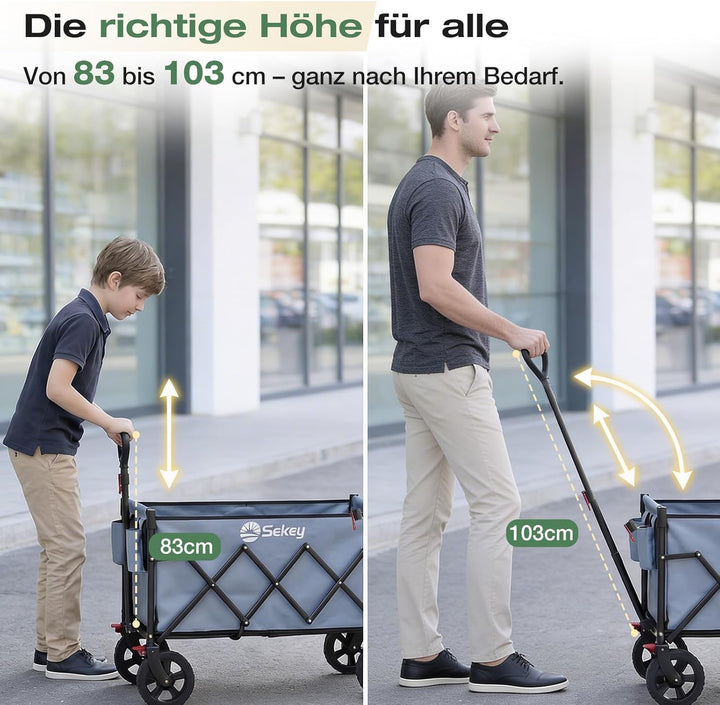 Sekey Bollerwagen Faltbar 120L 100KG Belastbar, Transportwagen klappbar Geländetauglich mit Bremse,