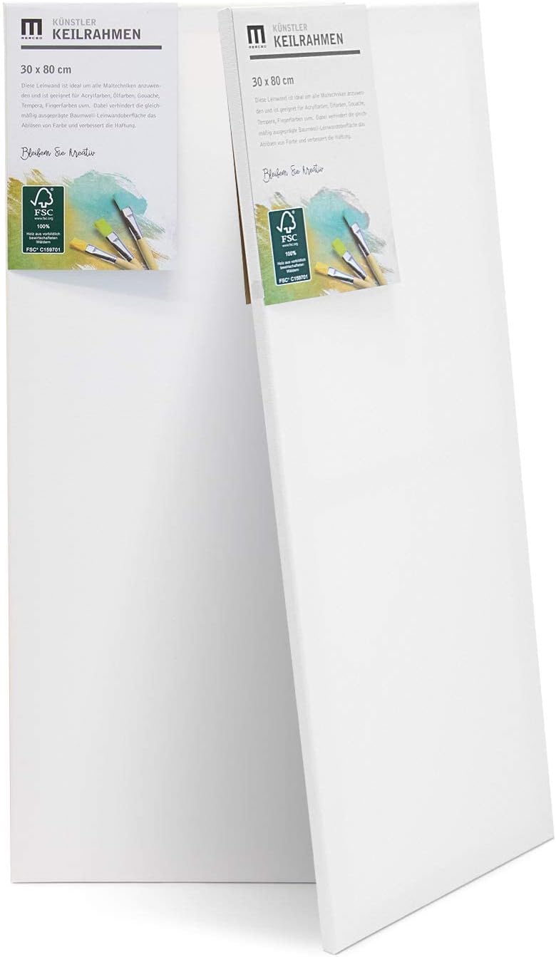 10er-Set 30x80cm Künstler-Leinwand Canvas zum Bemalen. Die leere, weisse Leinwand aus 100% Baumwolle