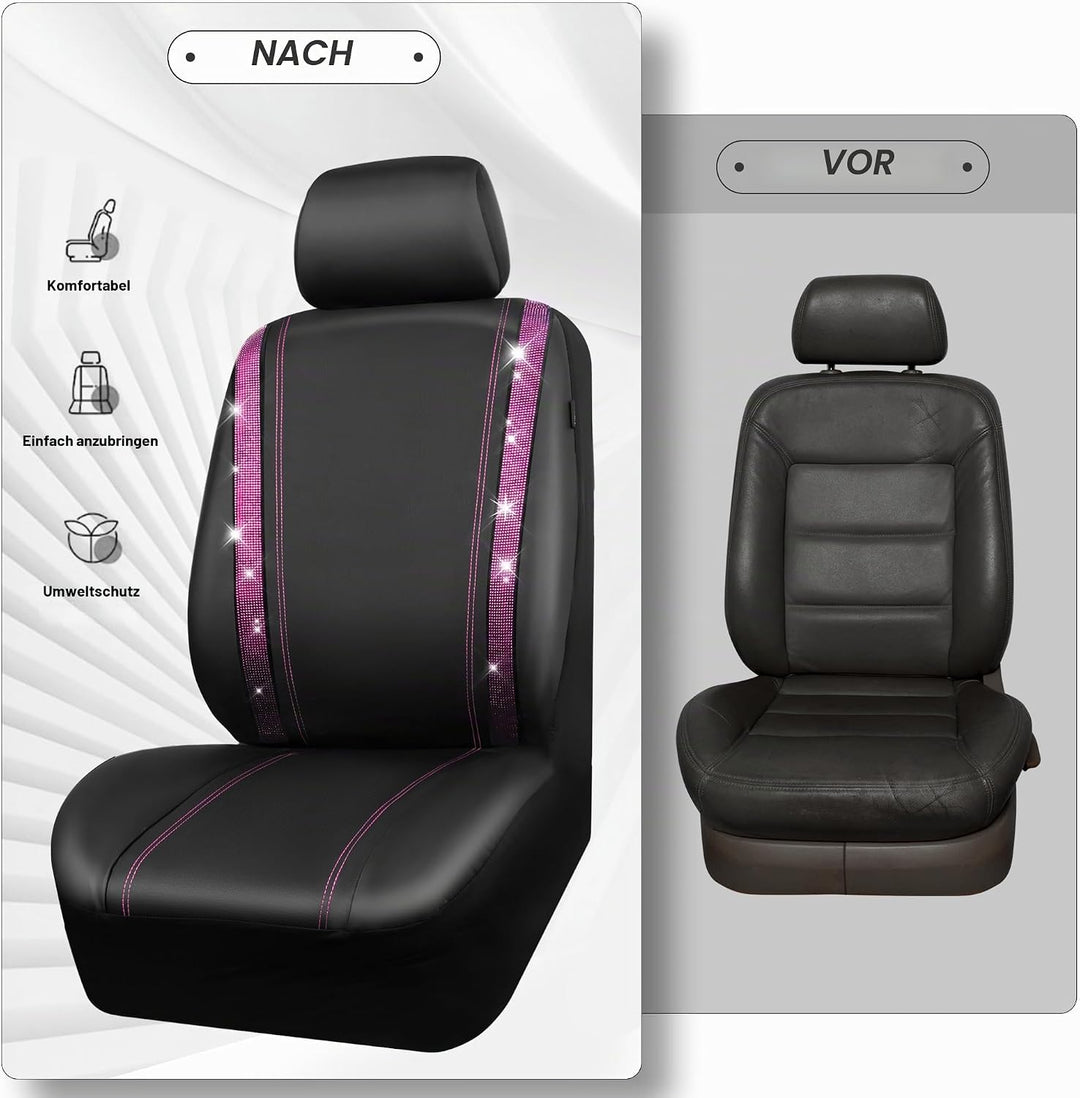 CAR PASS Wasserdicht Leder Autositzbezüge, Bling Diamant Komplettset Sitzbezug, Glänzend Kristall Gl