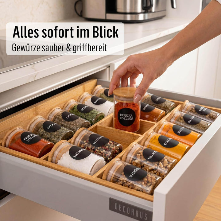 Deco Haus Gewürzgläser Set 10er - Gewürzdosen Set aus Glas - Vorratsgläser Set für Deine Gewürze Auf
