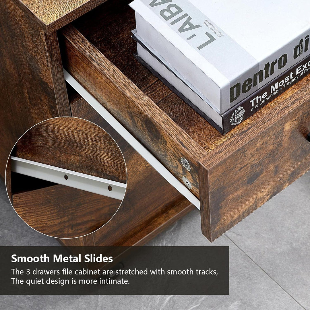 CLIPOP Rollcontainer Abschliessbare Aktenschrank Holz mit Schublade und Geschlossenem Speicher,Mobil