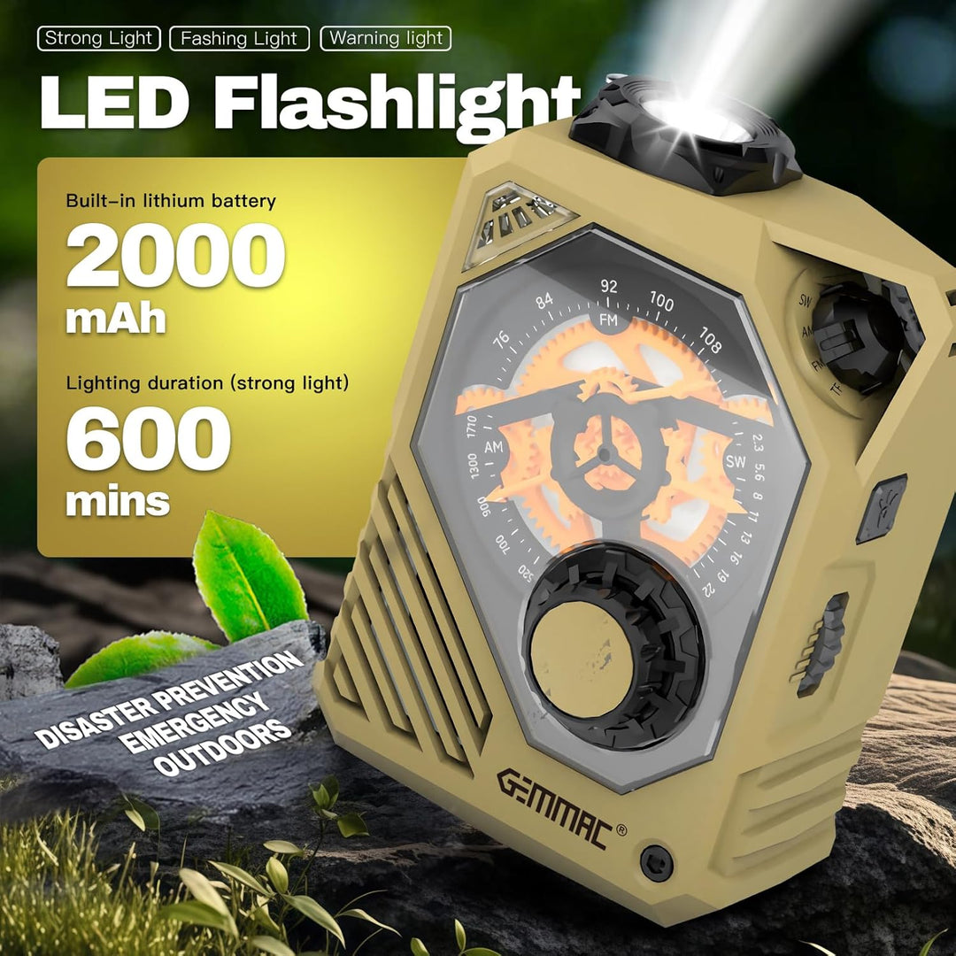Tragbares Kurbelradio mit Bluetooth/USB Flash Drive/TF Anschlus, 2000mAh Akku AM/FM/SW Notfallradio