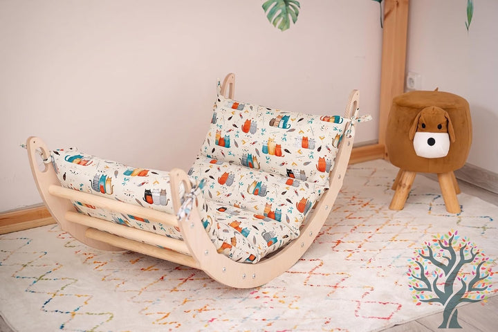 WoodsCraft Kletterbogen mit Kissen - Holz Klettergerüst Indoor - Hypoallergen Kissen für Kletterboge