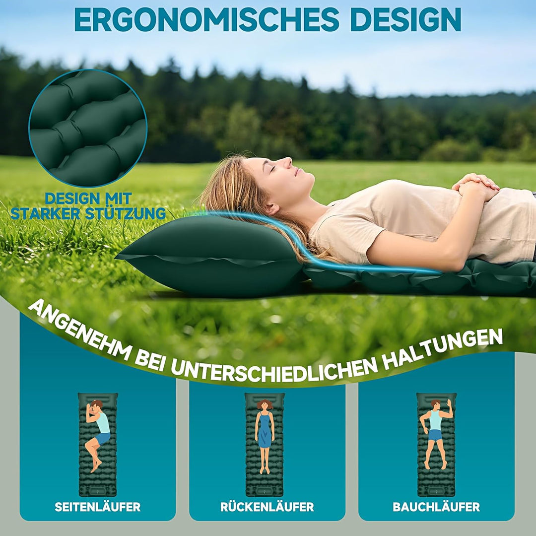 Isomatte Camping Luftmatratze 9,5cm verdickt, 200x69 cm Ultraleicht | Luftzellenmatte Aufblasbare Ma