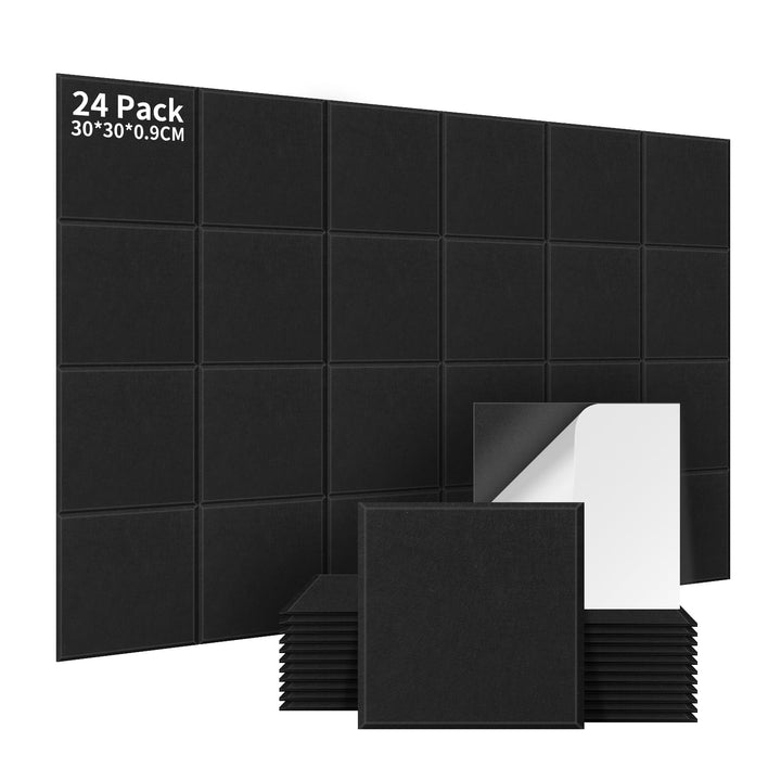 24 Stück 2,16㎡ Akustikplatten Selbstklebend 30x30x0.9cm Schwarz | Akustikpaneele mit hoher Dichte 23