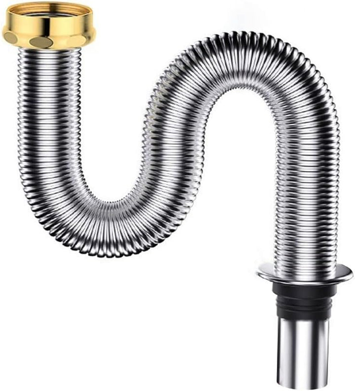 Waschbecken-Ablauf-Set, Edelstahl, Siphon, Abfluss, Flexibler Rohrschlauch, geruchsdichter Silikon-D