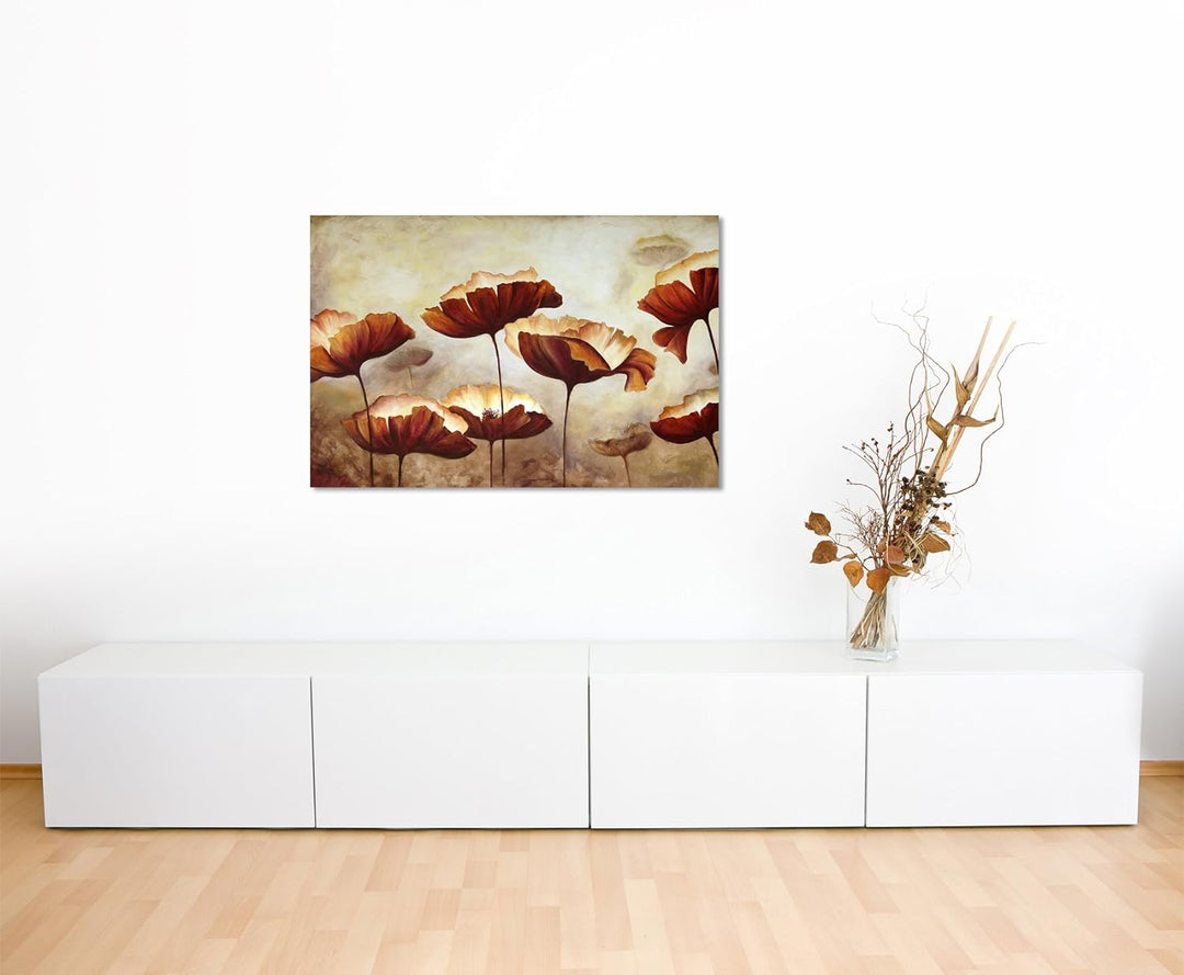 Paul Sinus Art Kunstfoto auf Leinwand 60x40cm Sepia Gemälde von Klatschmohn auf Leinwand Exklusives