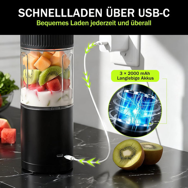 Tragbarer Mixer,600ml wiederaufladbar zerkleinert Eis&amp;Obst,Kompakt | Mixbecher &amp; auslaufsicherer Dec