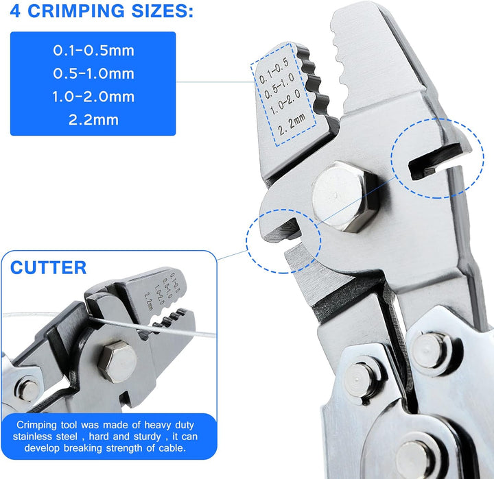 601 Stk Drahtseil Crimpwerkzeug,Draht Crimpzange zum Angeln 0.1-2.2 mm,Drahtseil Crimper Drahtschnei