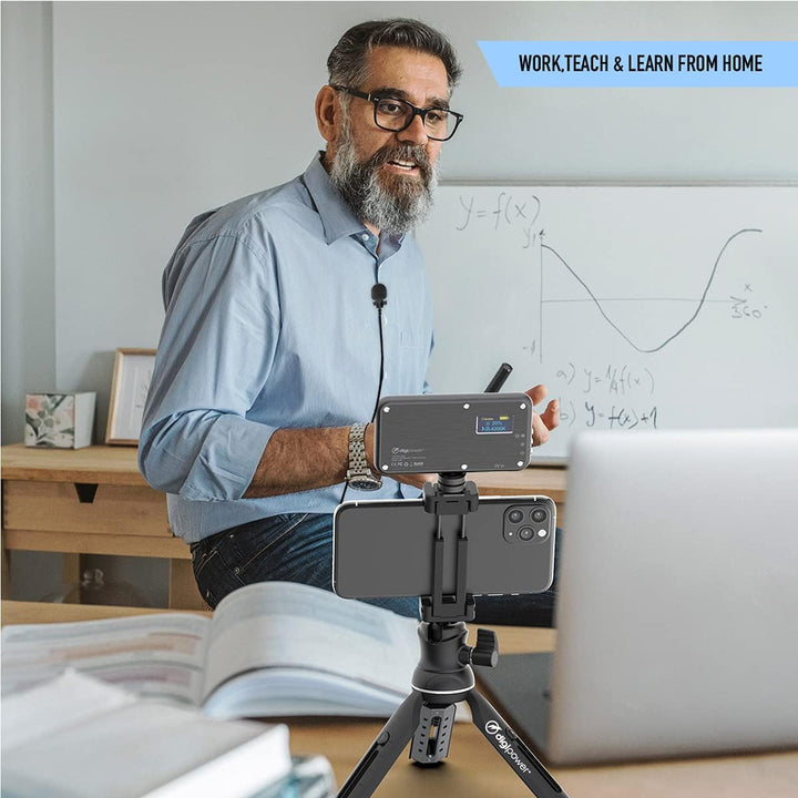 DigiPower Vlogging Kit Instructor mit LED Videoleuchte, Clip-on Lavalier Mikrofon, Handy + Kamera Ha