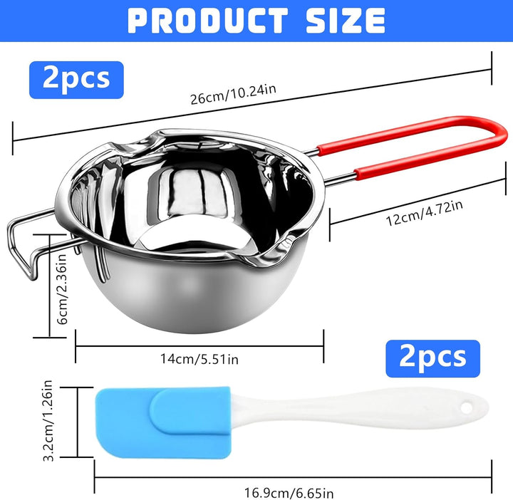 XTUDOU® 2 Stück Schmelztopf Schokolade, Wasserbad Schmelzschale 304 Edelstahl mit 2 Spatel und Hitze
