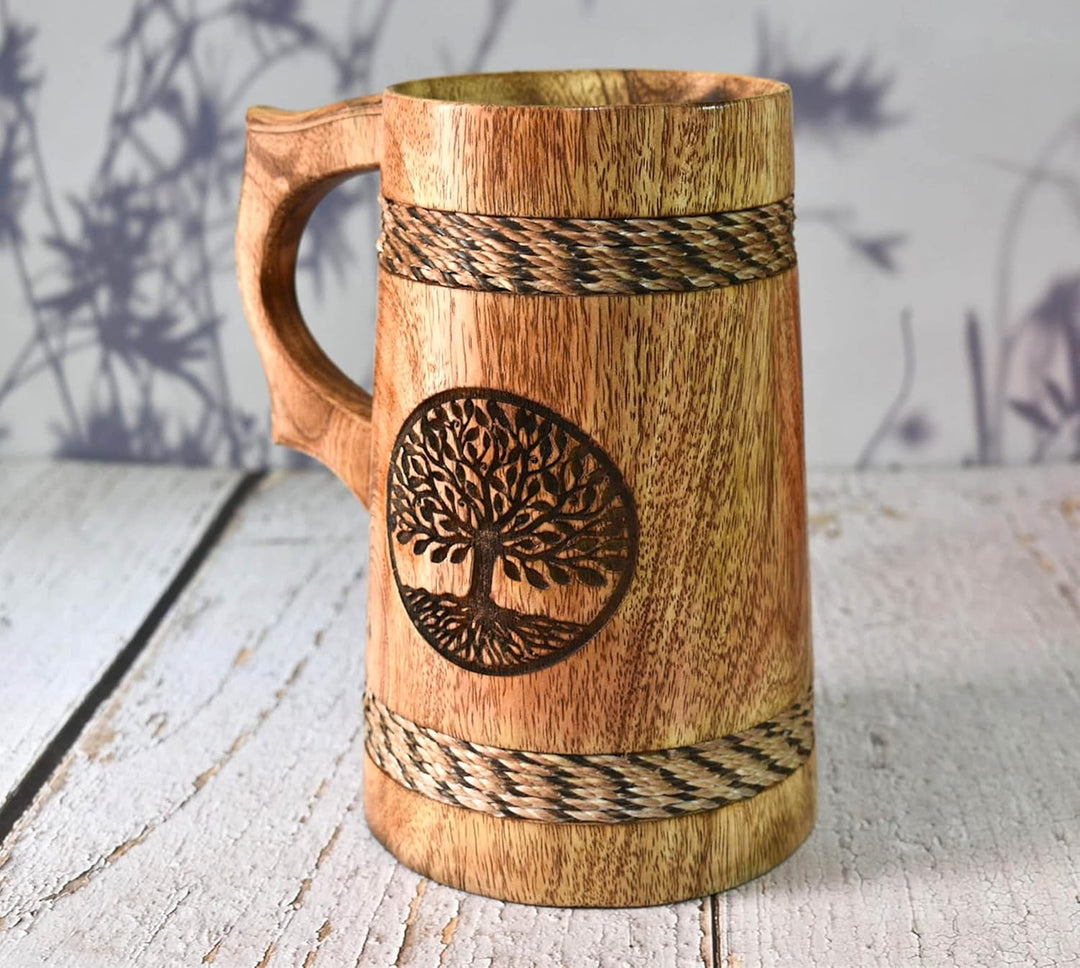 India House Bierkrug für Ihn / 625 ml Holz-Bierkrug - Hochzeits- und Geburtstagsgeschenke (Set mit 2