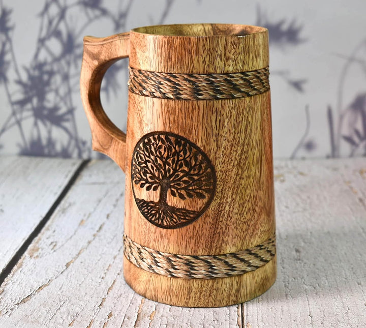 India House Bierkrug für Ihn / 625 ml Holz-Bierkrug - Hochzeits- und Geburtstagsgeschenke (Set mit 2