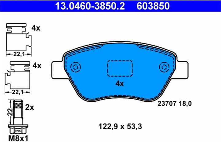 ATE 13.0460-3850.2 Bremsbelagsatz, Scheibenbremse
