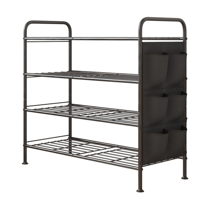 Schuhregal 4 Ebenen Schuhaufbewahrung Organizer Metall mit Seitentaschen für Flur, Schlafzimmer (Sch