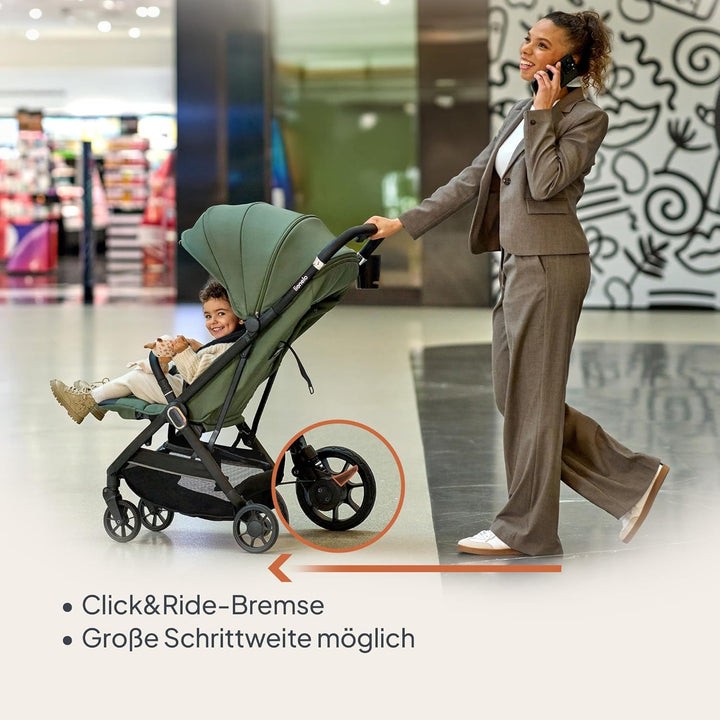 Lionelo Buggy Bess bis 22 kg von 6 Monaten bis 4 Jahren 360°-PU-Schwenkräder, Einhand-Klappfunktion,