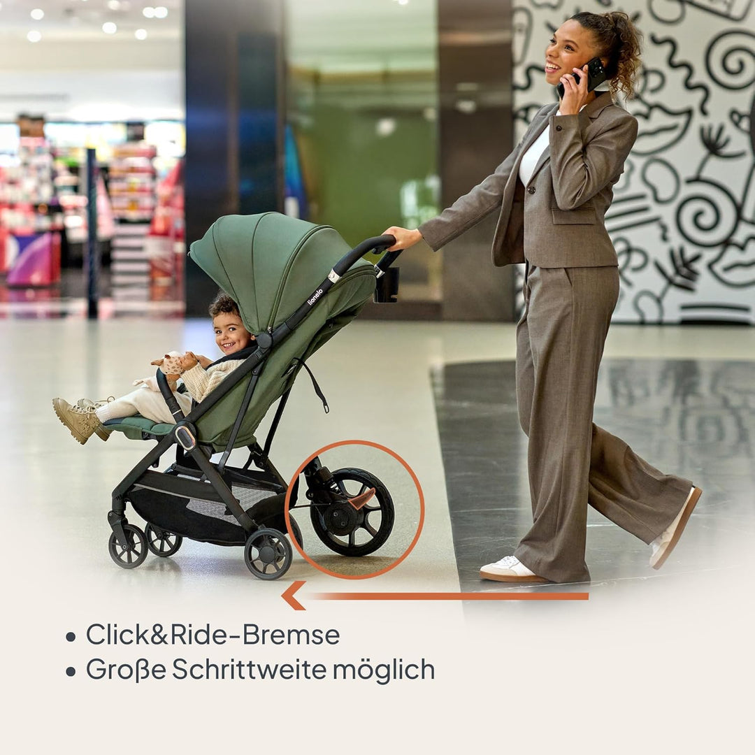 Lionelo Buggy Bess bis 22 kg von 6 Monaten bis 4 Jahren 360°-PU-Schwenkräder, Einhand-Klappfunktion,
