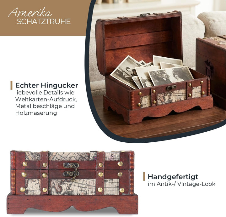 HMF Schatztruhe aus Holz, kleine Schatzkiste für Kindergeburtstag | 2er Set | Versch. Grössen | Amer