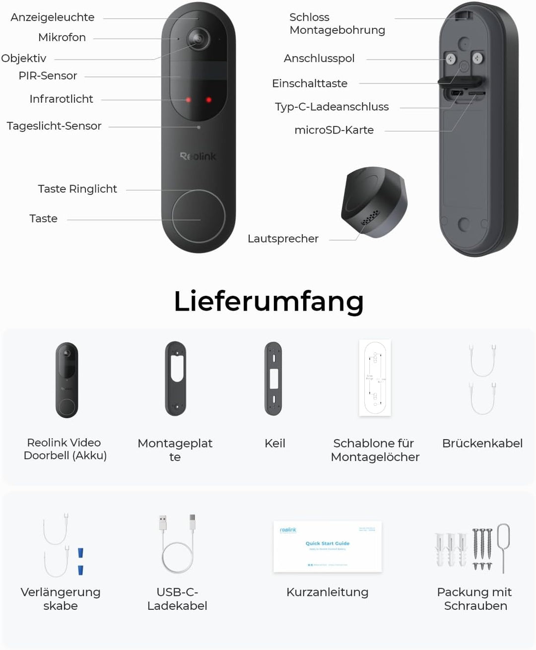 Reolink Doorbell Battery, Smart 2K Dualband-WLAN Akku-Türklingel, 1:1 Kopf-bis-Fuss-Ansicht, Persone
