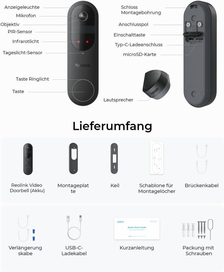 Reolink Doorbell Battery, Smart 2K Dualband-WLAN Akku-Türklingel, 1:1 Kopf-bis-Fuss-Ansicht, Persone