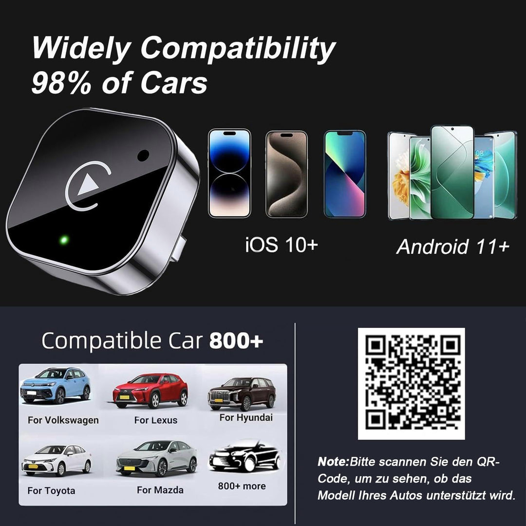 Wireless CarPlay Adapter für Apple iPhone & Android, 2026 Upgrade von Wired auf Wireless–Plug & Play
