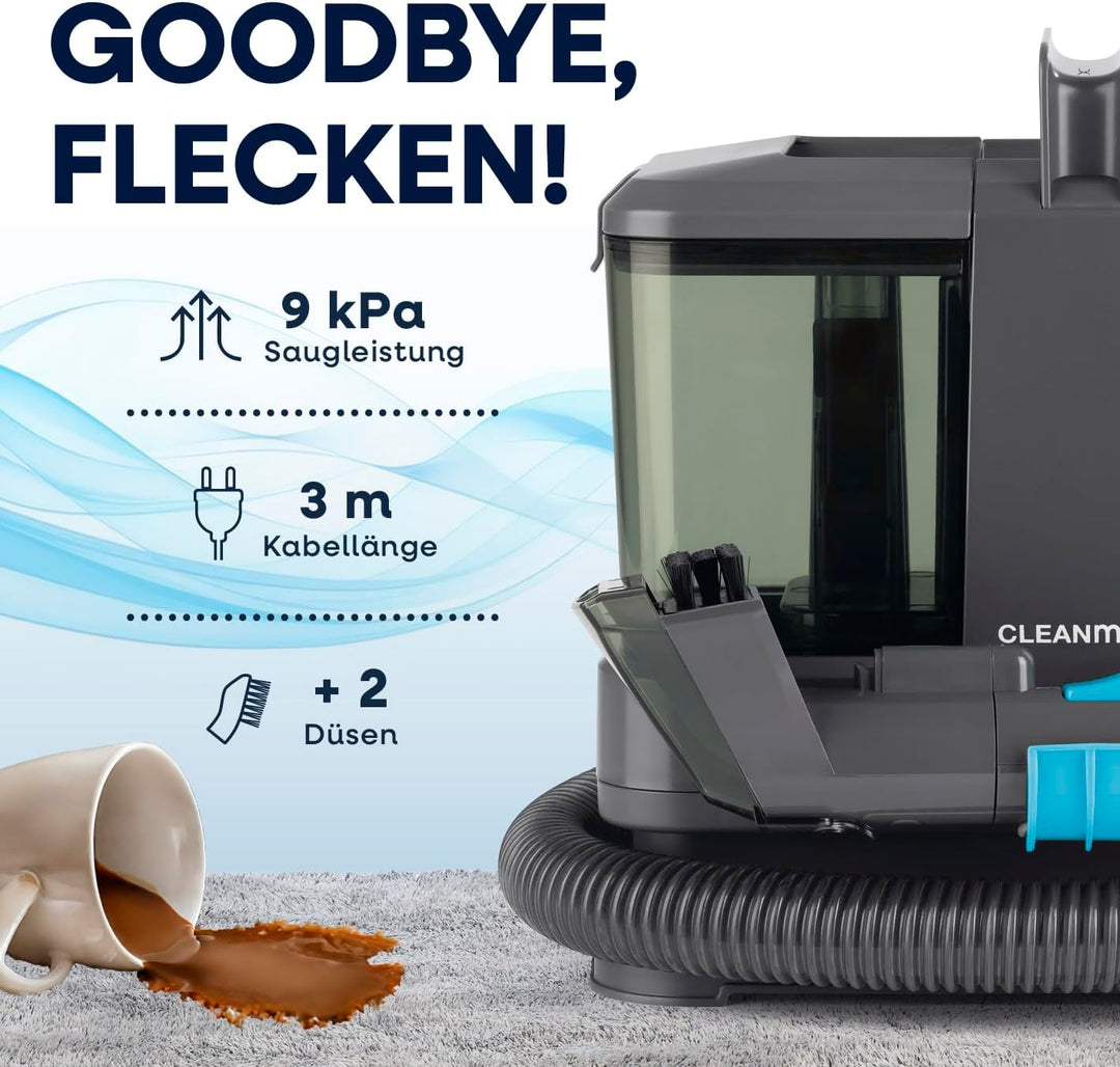 CLEANmaxx Polster- & Teppichreiniger Kompakt | 3-in-1 Waschsauger Gerät mit Doppeltank-System & Easy
