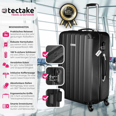 tectake® 3er Kofferset mit Kofferwaage & Kofferanhänger, Reisekoffer Set, ABS Hartschalenkoffer Set,