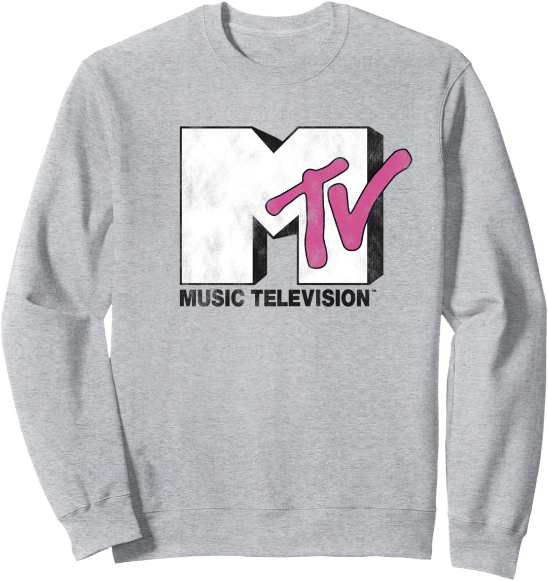 MTV Distressed White Logo Fill Sweatshirt