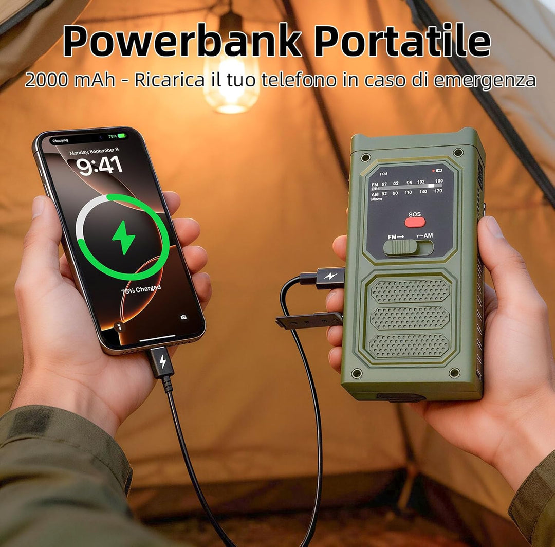Notfall-Solarradio, Tragbare Kurbelradio mit SOS-Alarm, LED-Taschenlampe, AM/FM Notfallradio mit 200