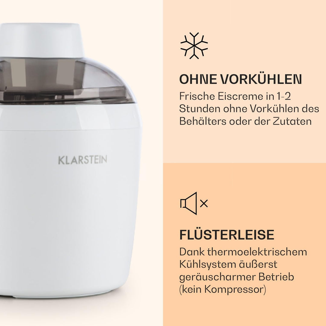 Klarstein Schneeflöckchen - Eiscremebereiter, Eismaschine, Speiseeismaschine, thermoelektrisches Küh