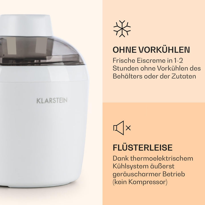 Klarstein Schneeflöckchen - Eiscremebereiter, Eismaschine, Speiseeismaschine, thermoelektrisches Küh
