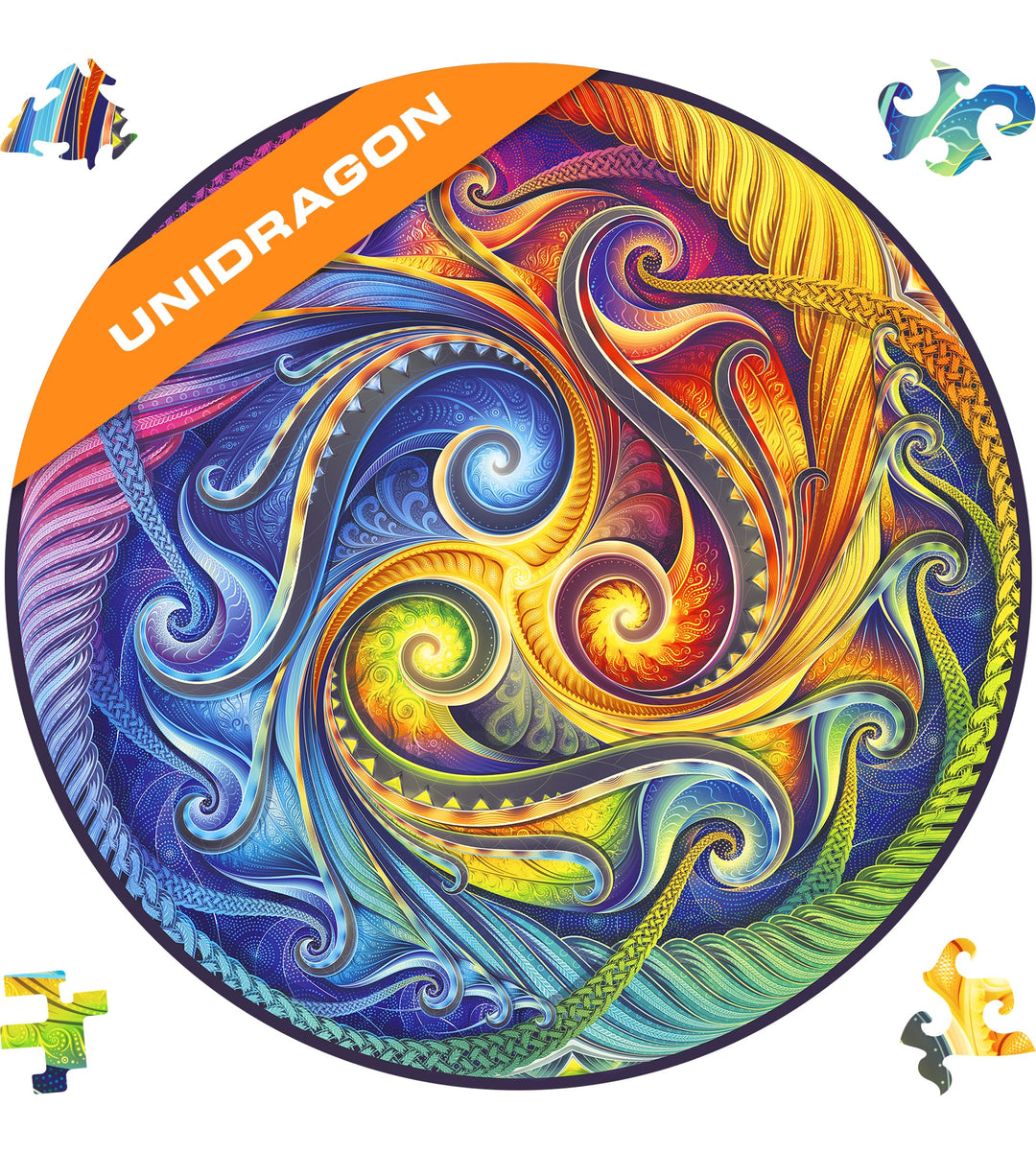 UNIDRAGON Original Holzpuzzle — Mandala Spiral Incarnation, 700 Teile, Royal Grösse 17.7 x 17.7 Zoll