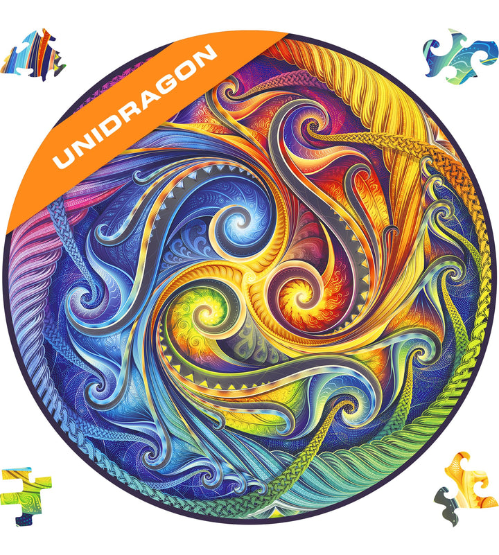 UNIDRAGON Original Holzpuzzle — Mandala Spiral Incarnation, 700 Teile, Royal Grösse 17.7 x 17.7 Zoll
