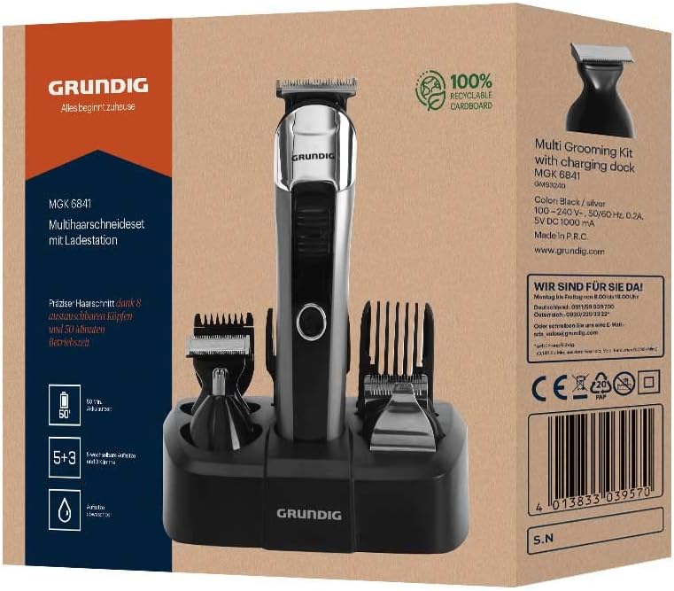 GRUNDIG MGK 6841 Multihaarschneide-Set mit Ladestation, 8 Aufsätze