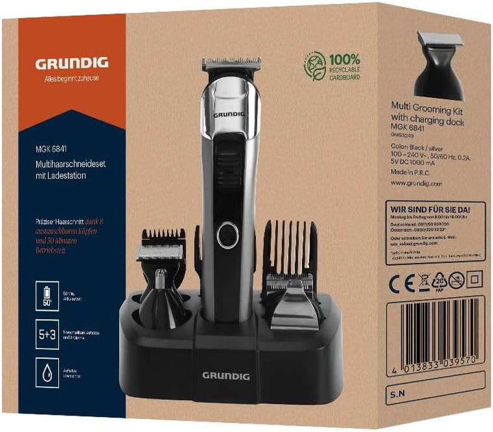 GRUNDIG MGK 6841 Multihaarschneide-Set mit Ladestation, 8 Aufsätze