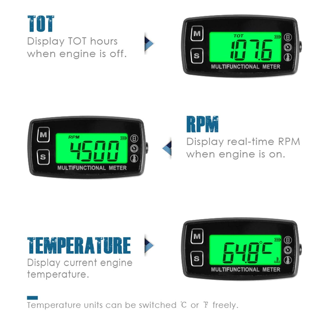 Runleader Digital Motortemperaturanzeige, Echtzeit-Drehzahlanzeige, Alarmtemperatur und Drehzahl, Ar