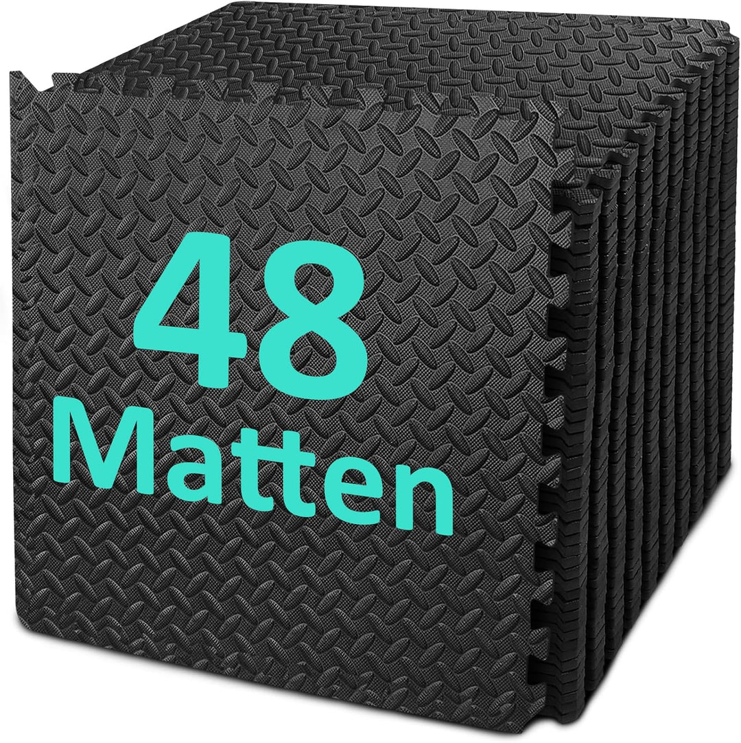 Bodenschutzmatte Fitness Set [61 x 61cm], 12/24/48 Puzzlematte, EVA Sportmatte Fitnessmatte Rutschfe