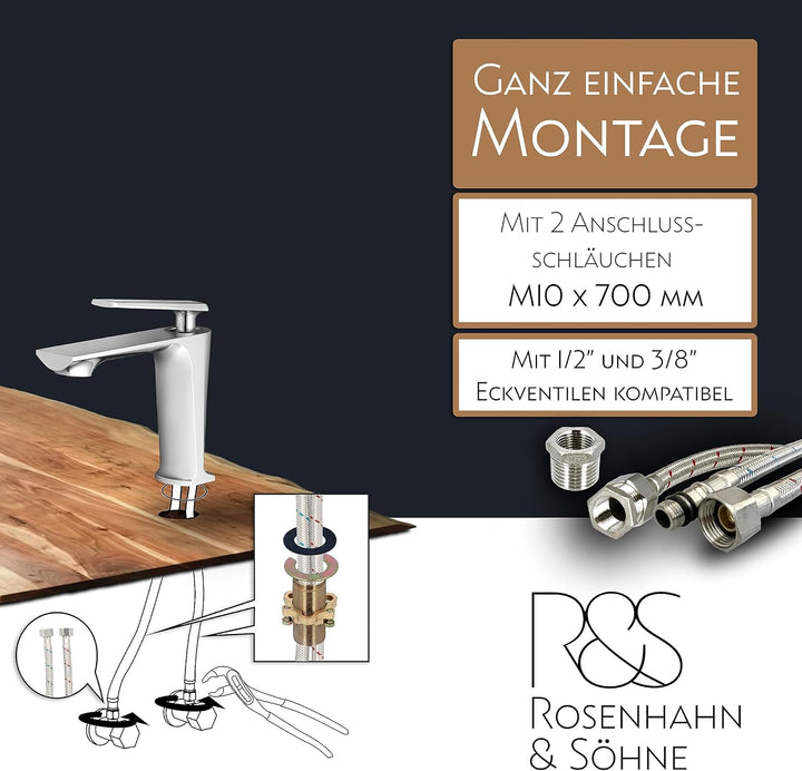 Rosenhahn &amp; Söhne Vilm M Design Badarmatur Wasserhahn Badezimmer - Armatur Bad [Chrom] - Heiss + Kal