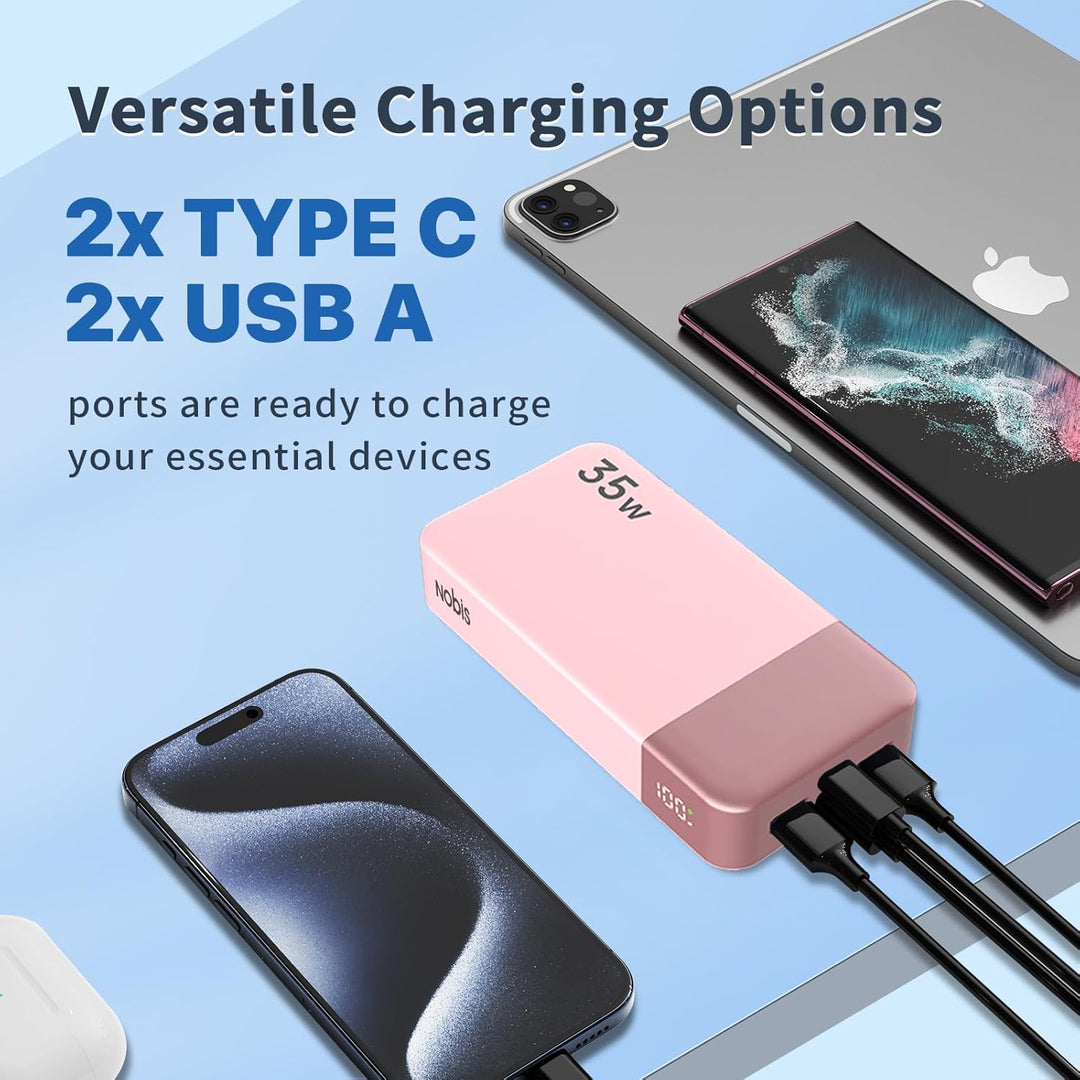 NOBIS Power Bank, Powerbank 20000mAh, 35W Externe Handyakkus Fast Charging, Externer Akku with C to