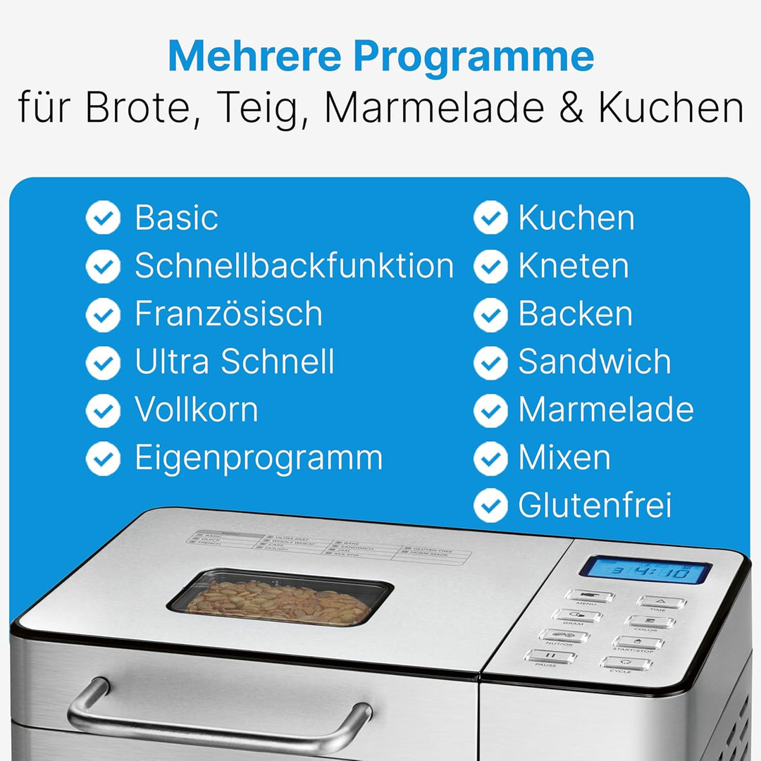 ProfiCook® Brotbackautomat mit Timer | morgens mit warmem Brot aufwachen | Krustenbräunung einstellb