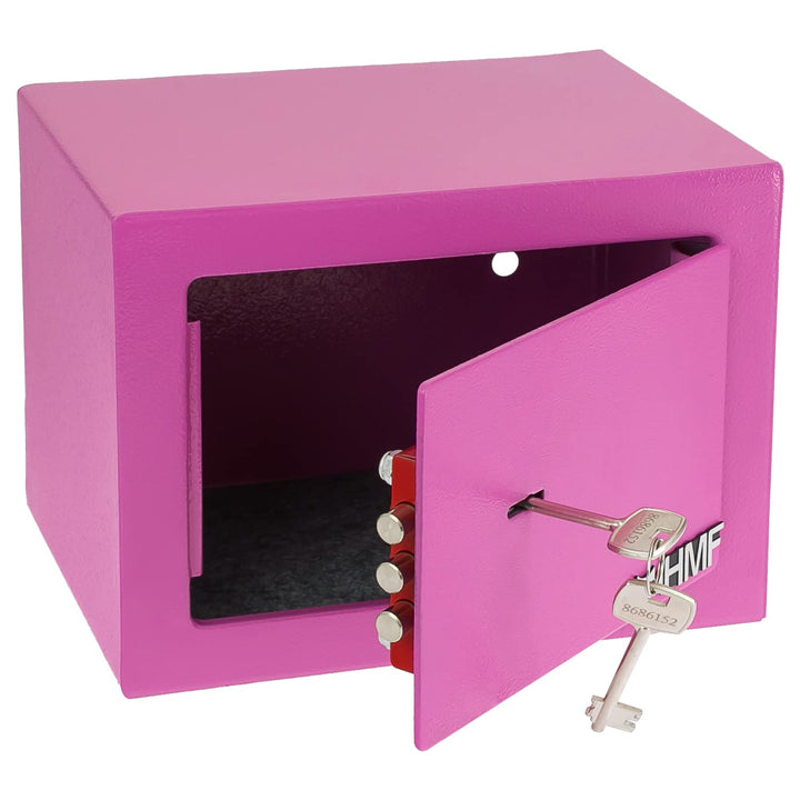 HMF 49216-15 Safe Tresor klein mit Schlüssel, Möbeltresor | 23 x 17 x 17 cm | Pink, Pink
