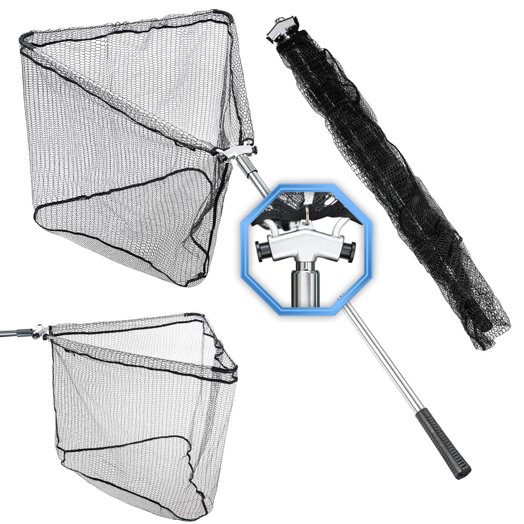 Q-Tac Kescher gummiert mit Hammerkopf [robust & stabil] Teleskop Kescher Angeln, Angel Kescher faltb