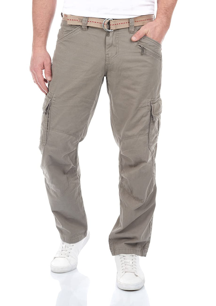 Timezone Herren Cargo Jeans Hose BenitoTZ Loose Fit Cargohose Stoffgürtel 100% Baumwolle Basic Tasch