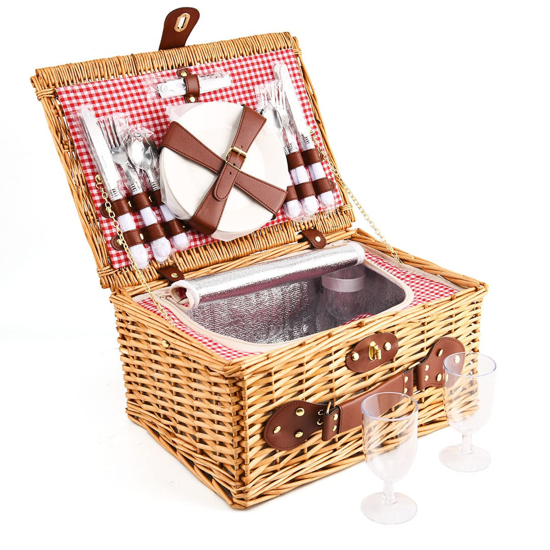 EIRONA Willow Hamper Picknickkorb für 4 Personen mit isoliertem Kühlfach und wasserdichter Decke, Be