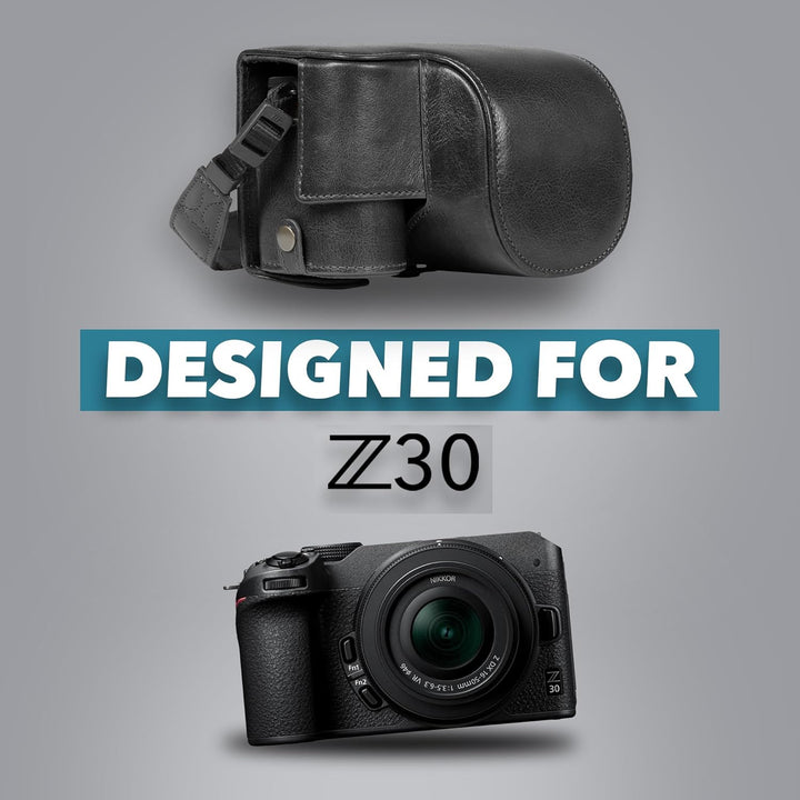 MegaGear Ever Ready Kameratasche aus echtem Leder, kompatibel mit Nikon Z30 (Schwarz), Schwarz
