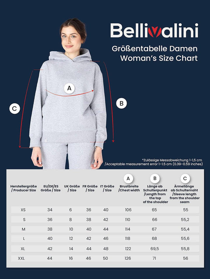Bellivalini Kapuzenpullover lang Damen Hoodie Sportanzug Oberteil Jogging Pullover BLV210 XS Blau, X