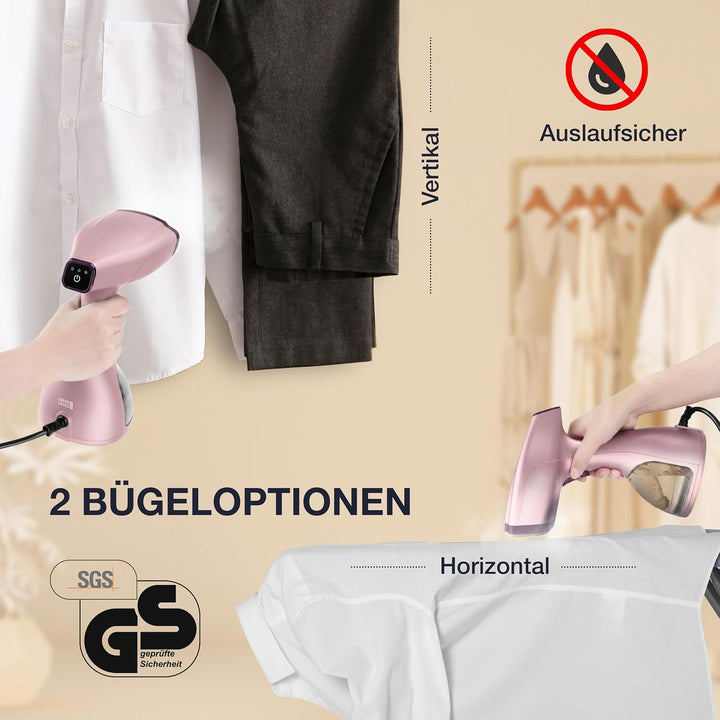 LEBENLANG Steamer Dampfglätter TESTSIEGER - 1500W &amp; 300ml inkl. Bügelhandschuh &amp; Aufsätze I Pro Damp