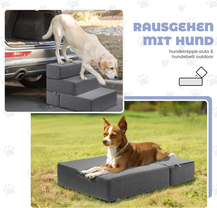 Klappbar 45cm Breit Hundetreppe für Kleine Hunde, 30cm Hoch Schaum Hunderampe für Sofa & Bett, 2 Stu