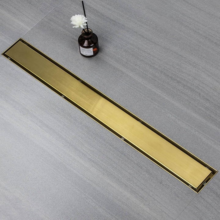 Duschrinne 50 cm, Gold Befliesbar Duschrinne extra flach, Edelstahl Bodenablauf Komplettset mit 360°