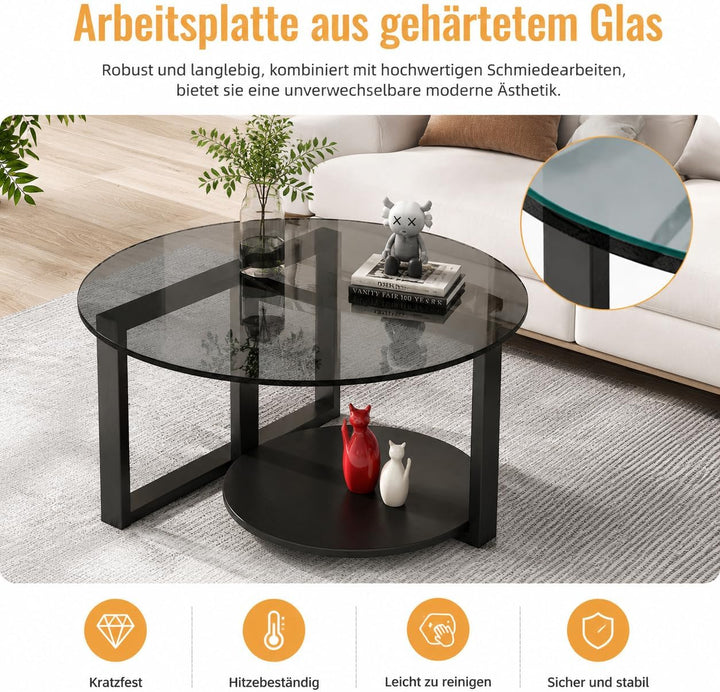 Couchtisch rund Ø60 x H45 cm-Beistelltisch mit Ablage - 2 Ebenen